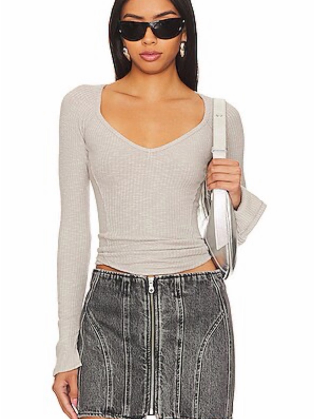NWT REVOLVE x Free People Ribbed V-Neck Long Sleeve Top